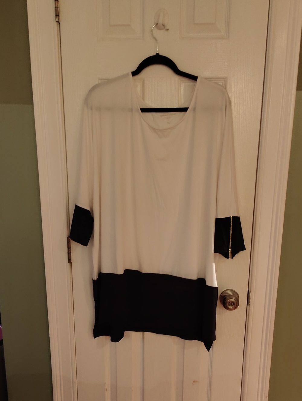 Woman Within Black and White Colorblock Tunic